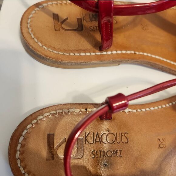 K.JACQUES St. Tropez "PICON" Red Patent Leather Thong Sandals sz.8/38 Ret.$270 - Picture 10 of 12